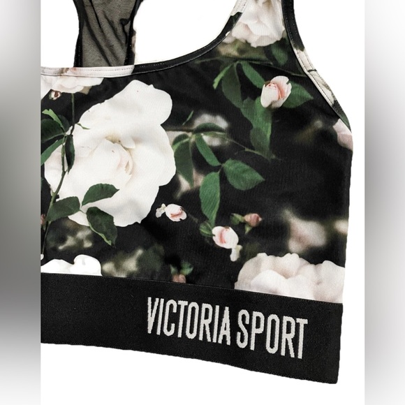 Victoria Sport Floral Print Racerback Sports Bra Size Small S/P B75 Black White - Picture 2 of 4